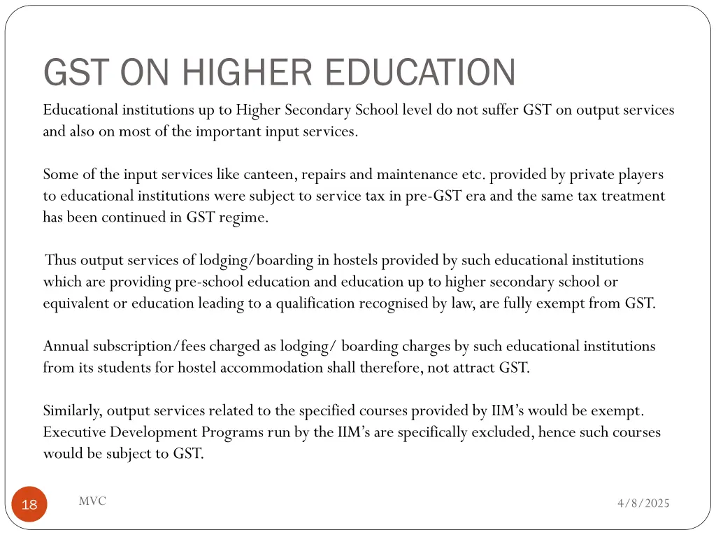 gst on higher education educational institutions
