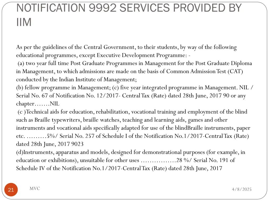notification 9992 services provided by iim