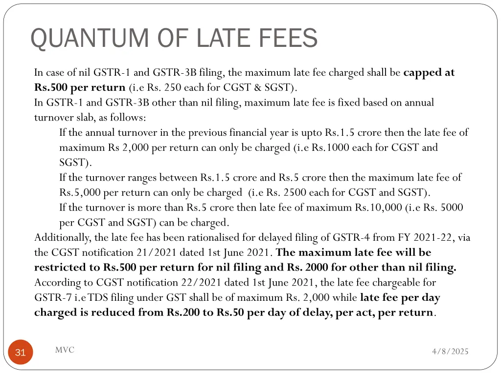 quantum of late fees