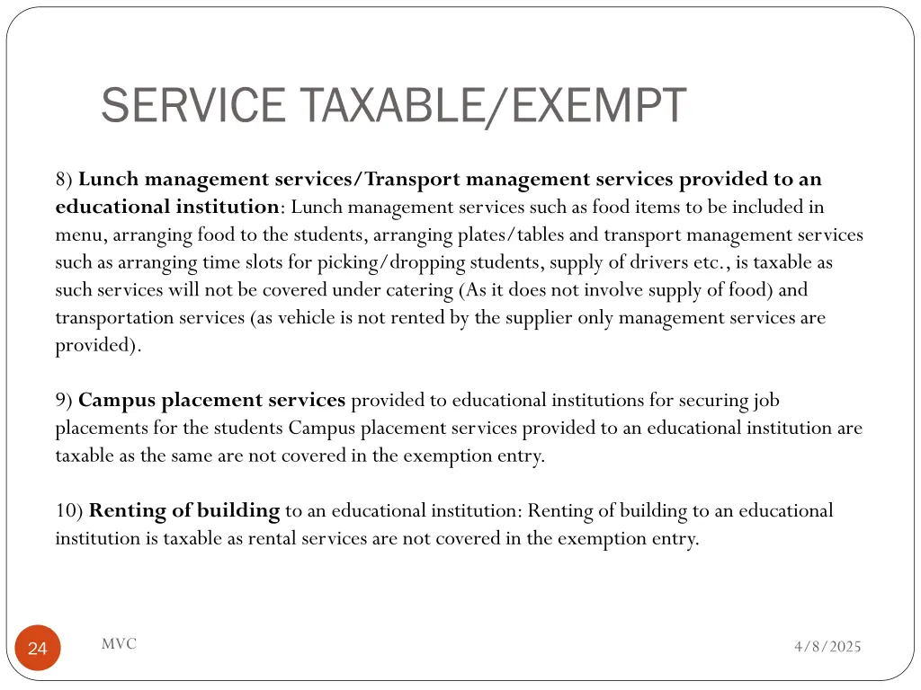service taxable exempt