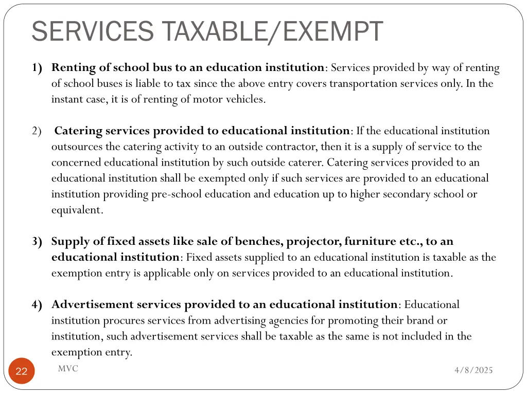 services taxable exempt