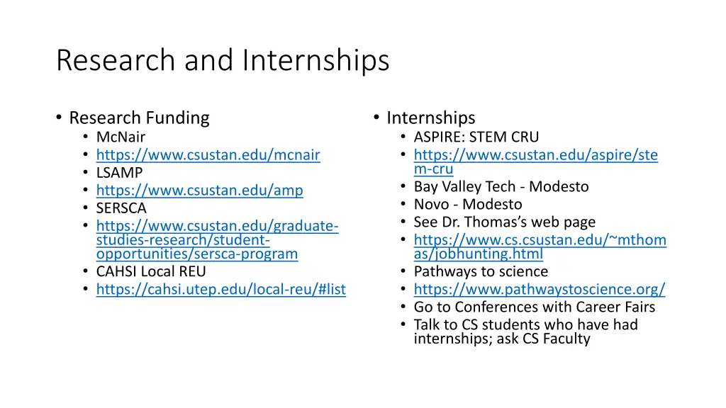 research and internships