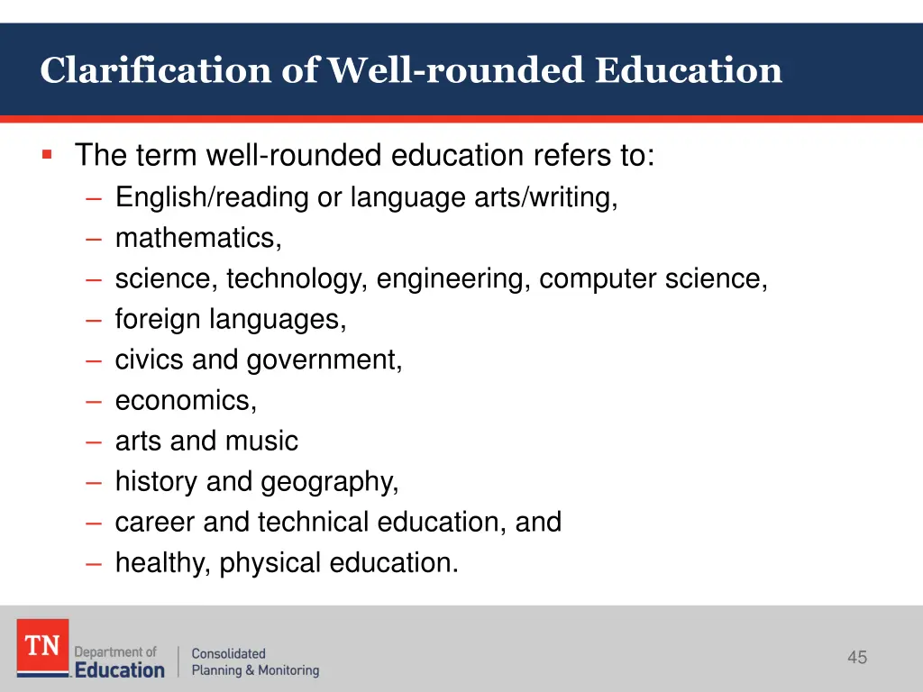 clarification of well rounded education