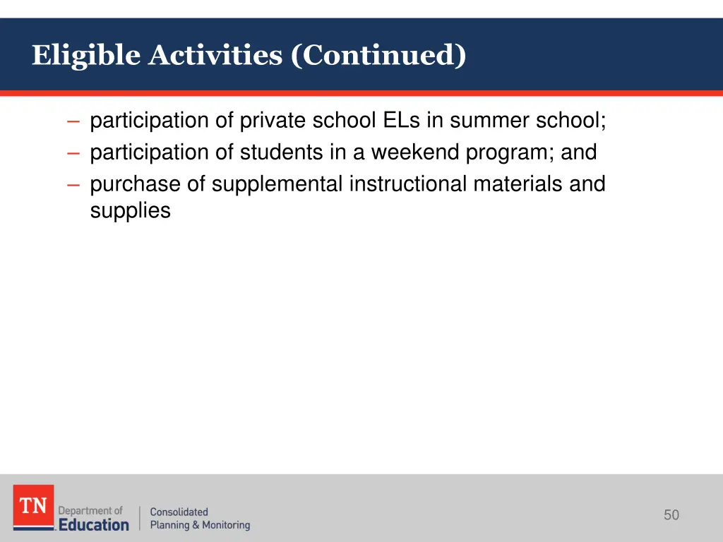 eligible activities continued