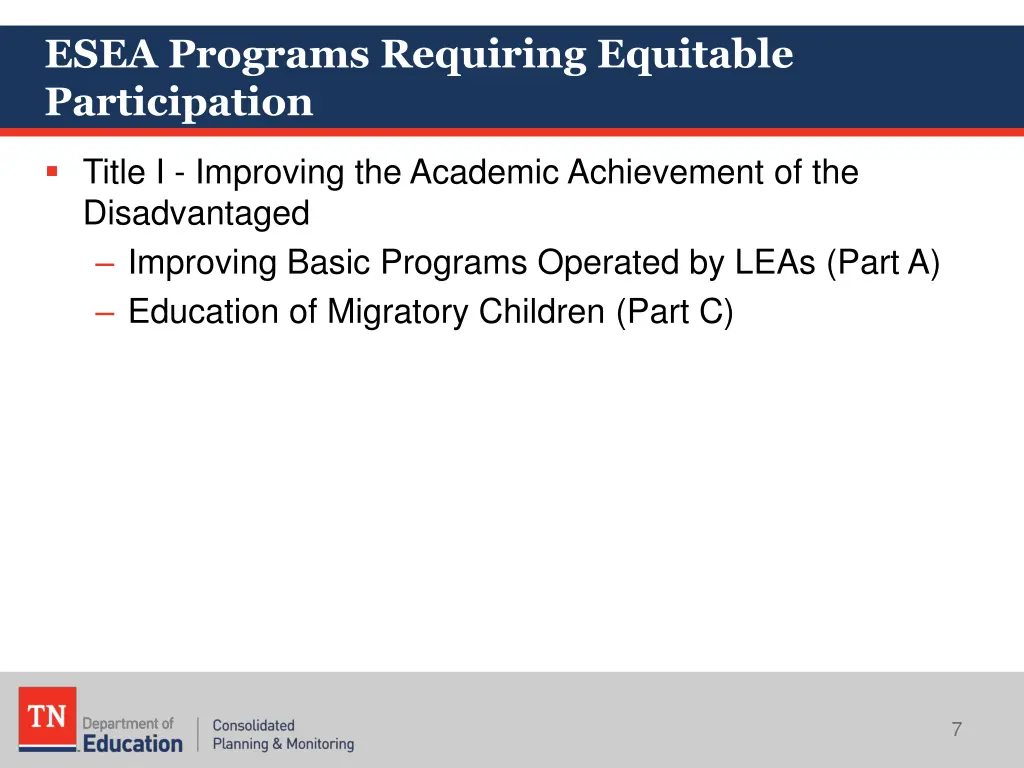 esea programs requiring equitable participation