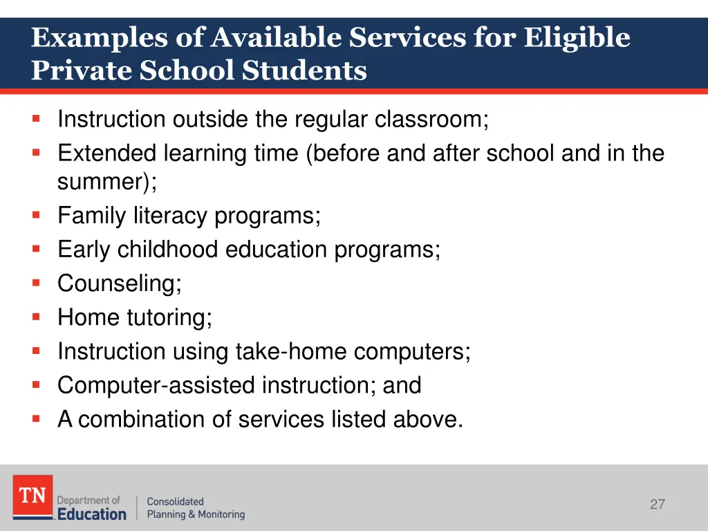 examples of available services for eligible