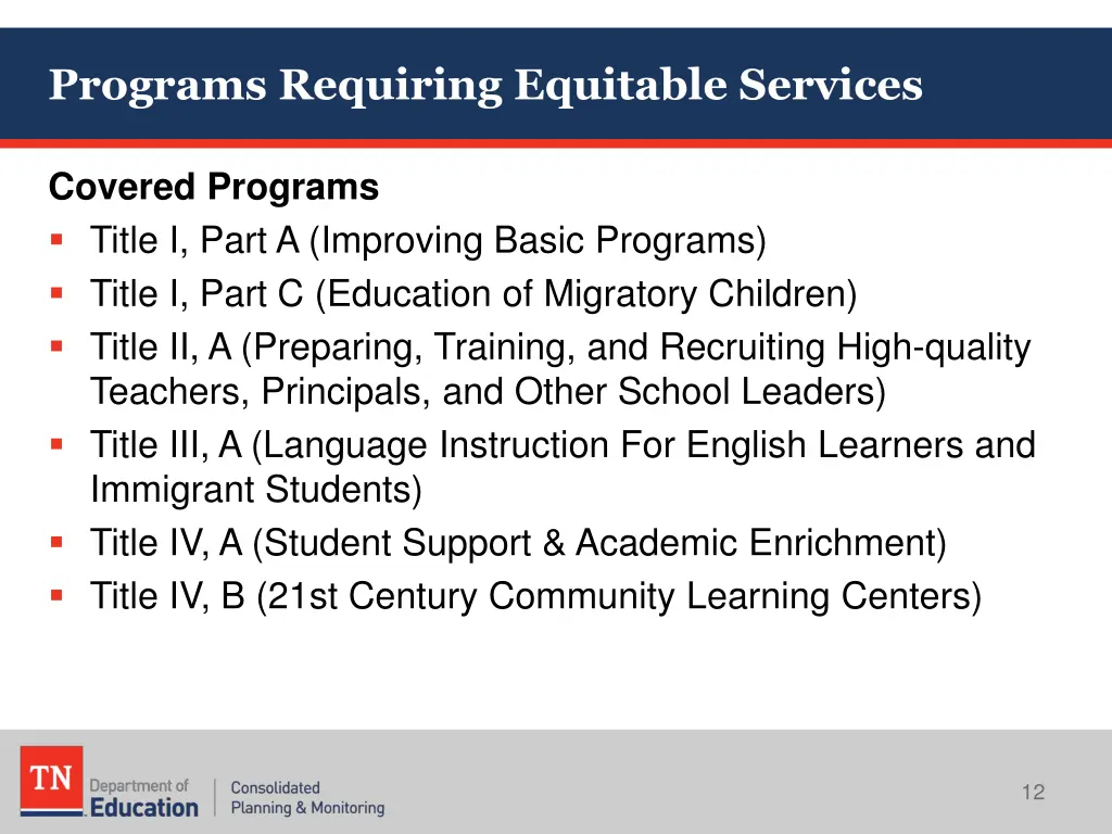 programs requiring equitable services