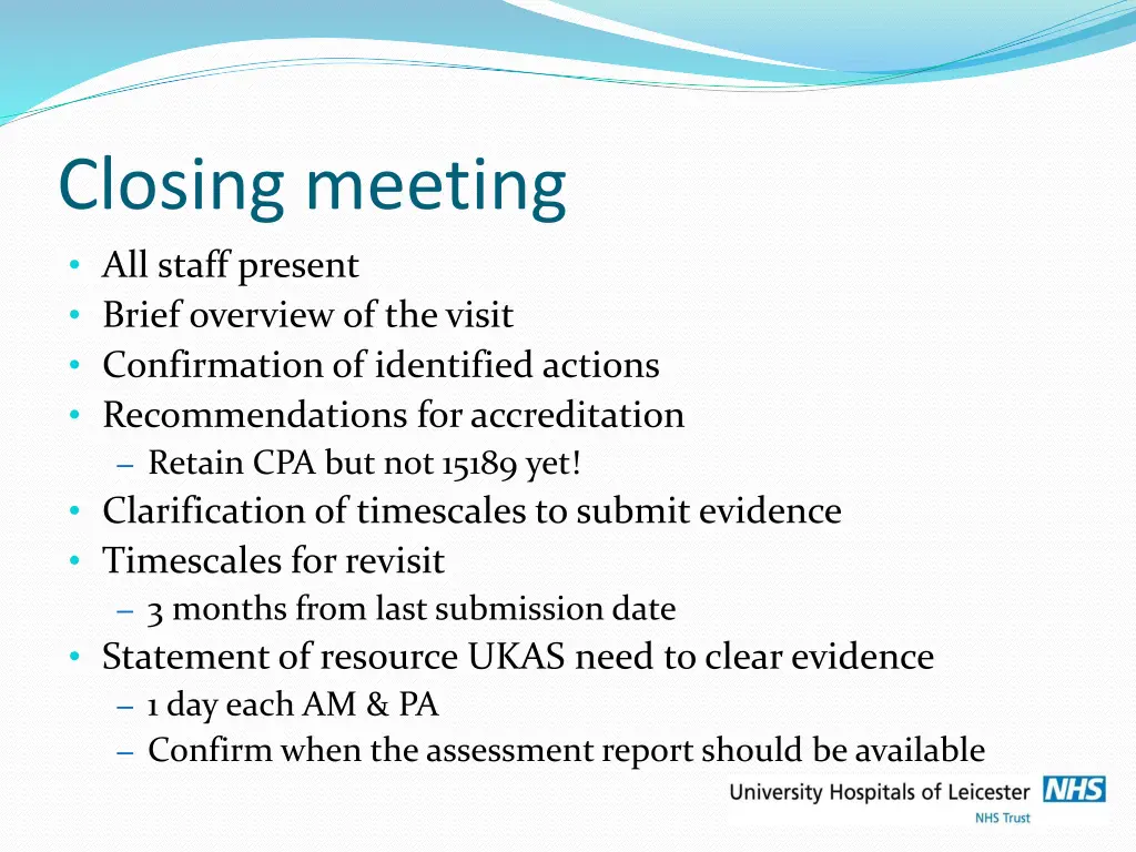closing meeting all staff present brief overview