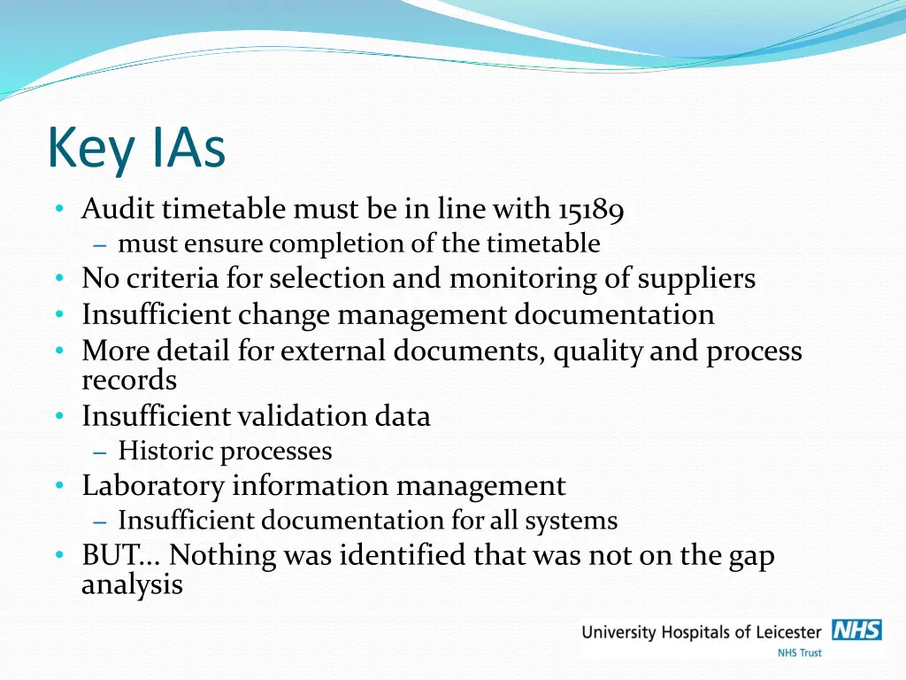 key ias audit timetable must be in line with