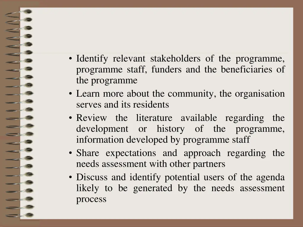identify relevant stakeholders of the programme