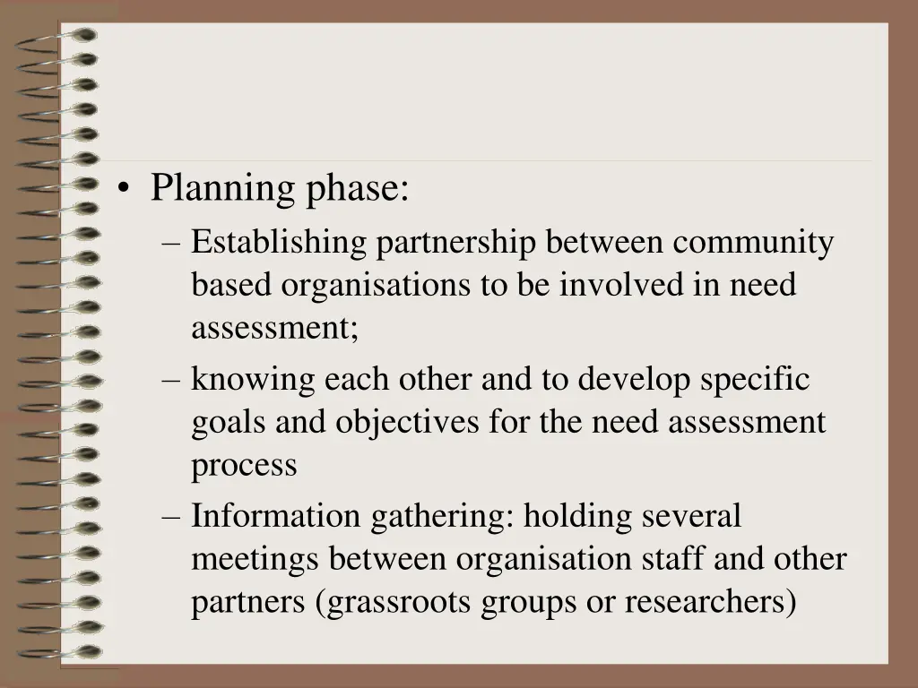 planning phase establishing partnership between