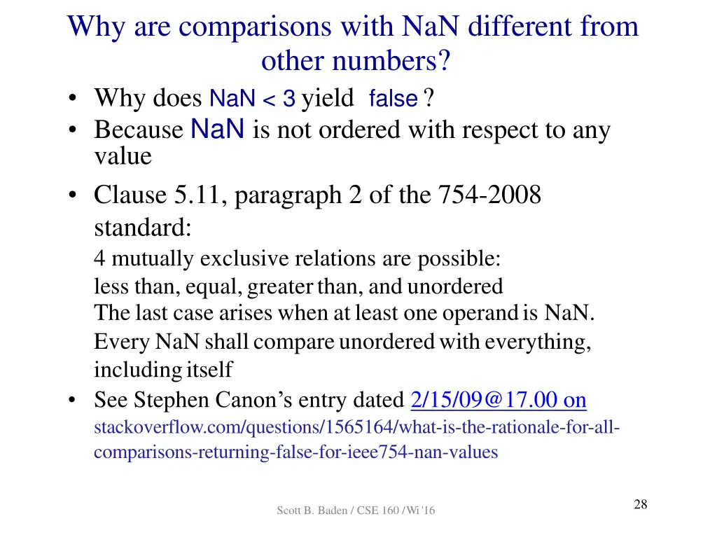 why are comparisons with nan different from other