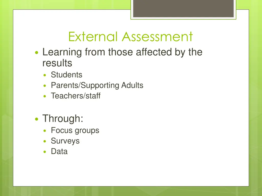 external assessment learning from those affected