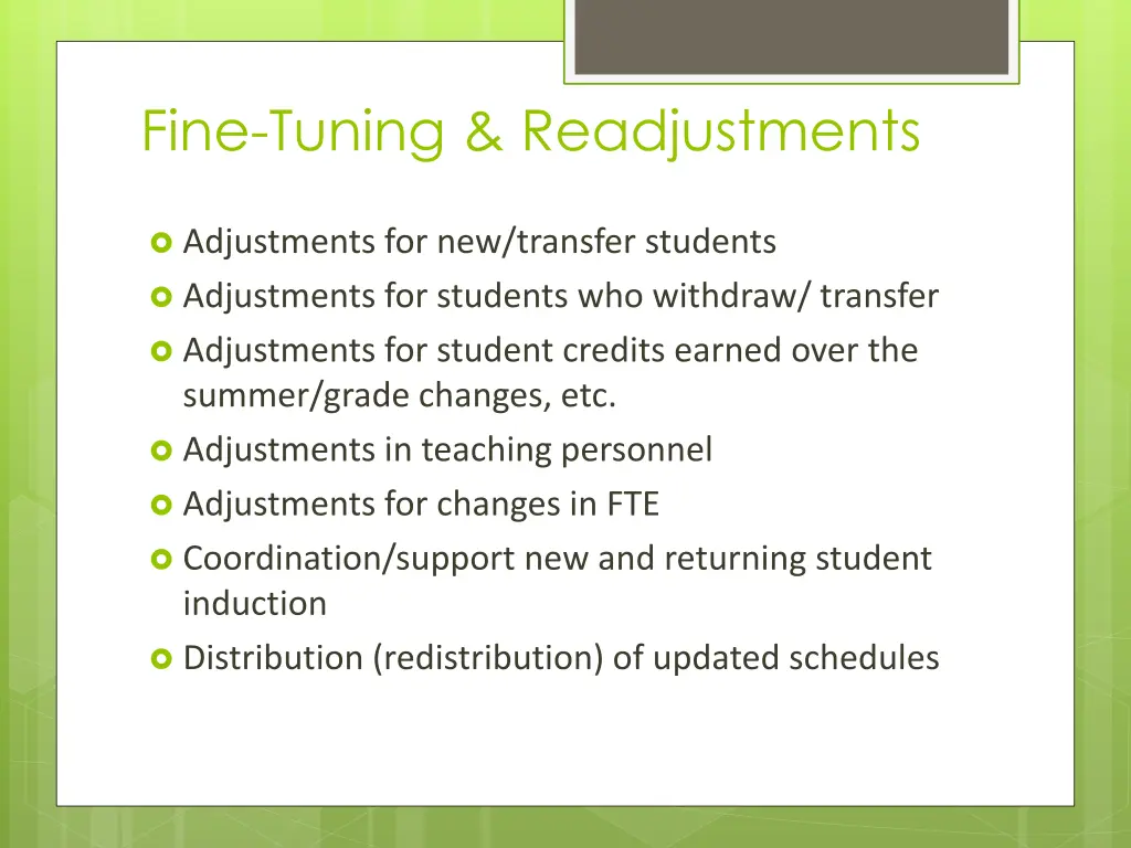 fine tuning readjustments