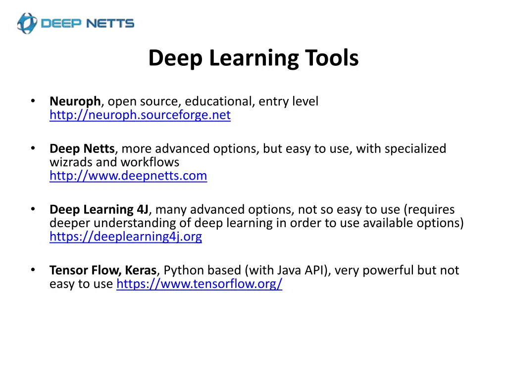 deep learning tools