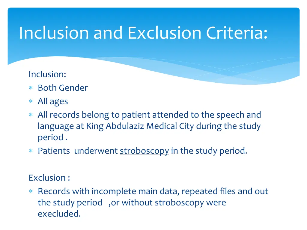 inclusion and exclusion criteria