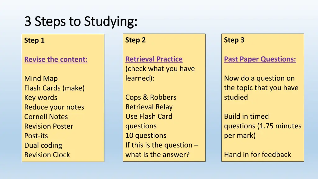 3 steps to studying 3 steps to studying