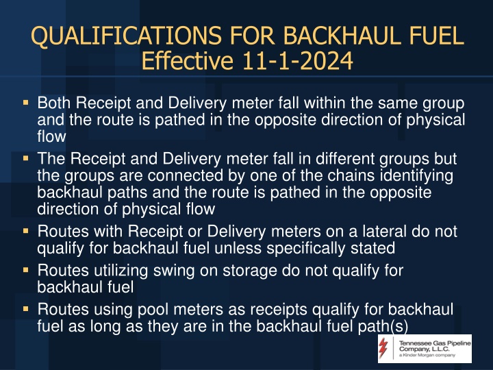 qualifications for backhaul fuel effective