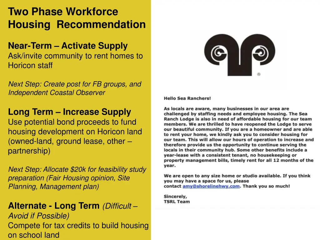 two phase workforce housing recommendation