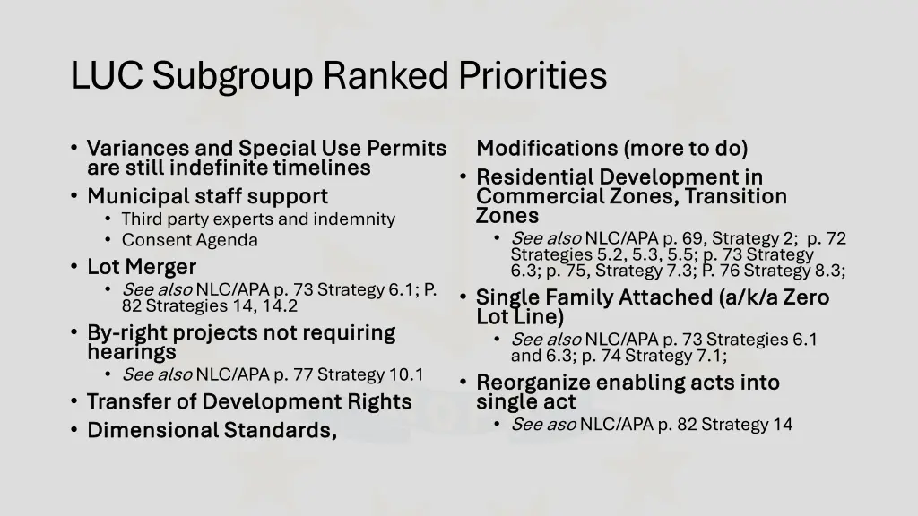 luc subgroup ranked priorities