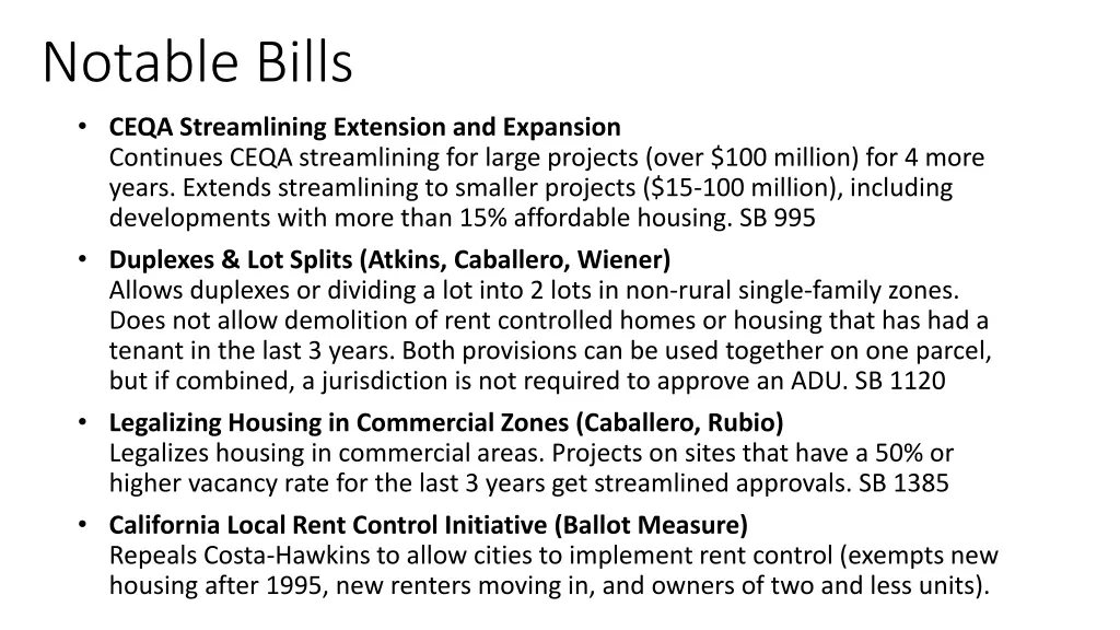 notable bills ceqa streamlining extension
