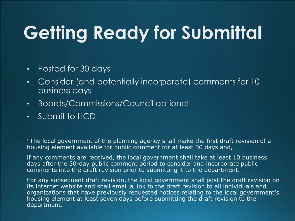 getting ready for submittal