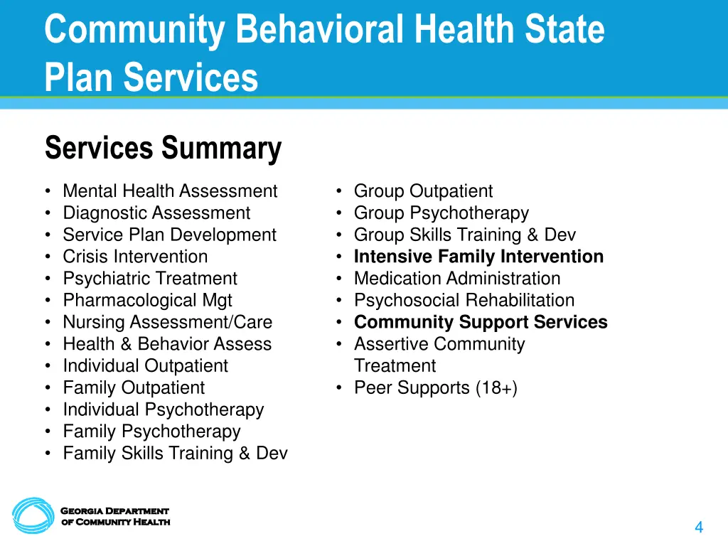 community behavioral health state plan services