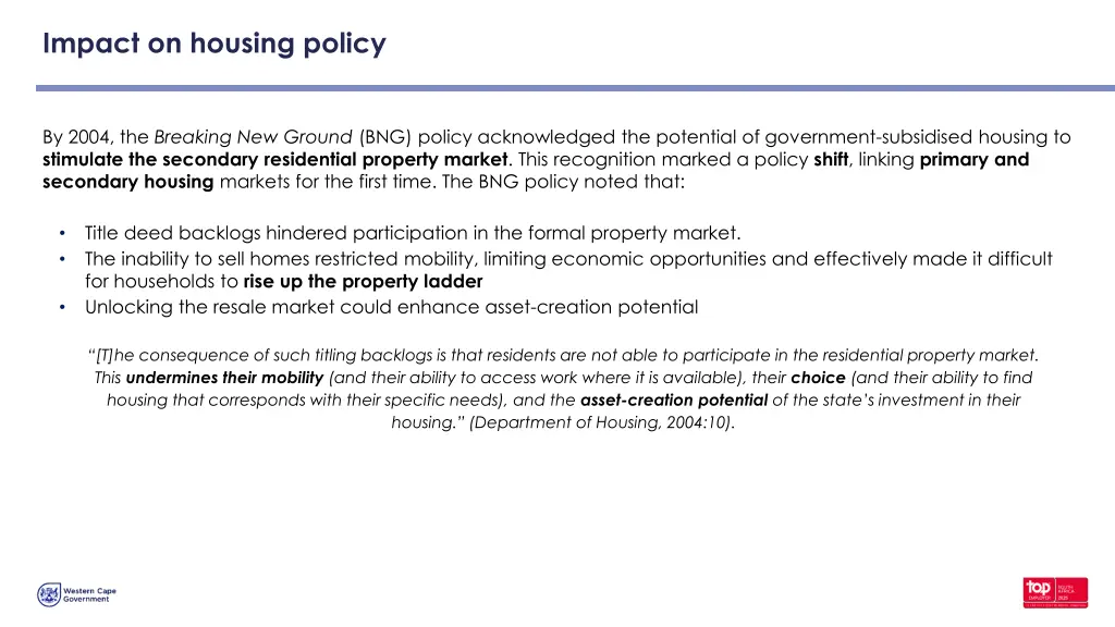 impact on housing policy