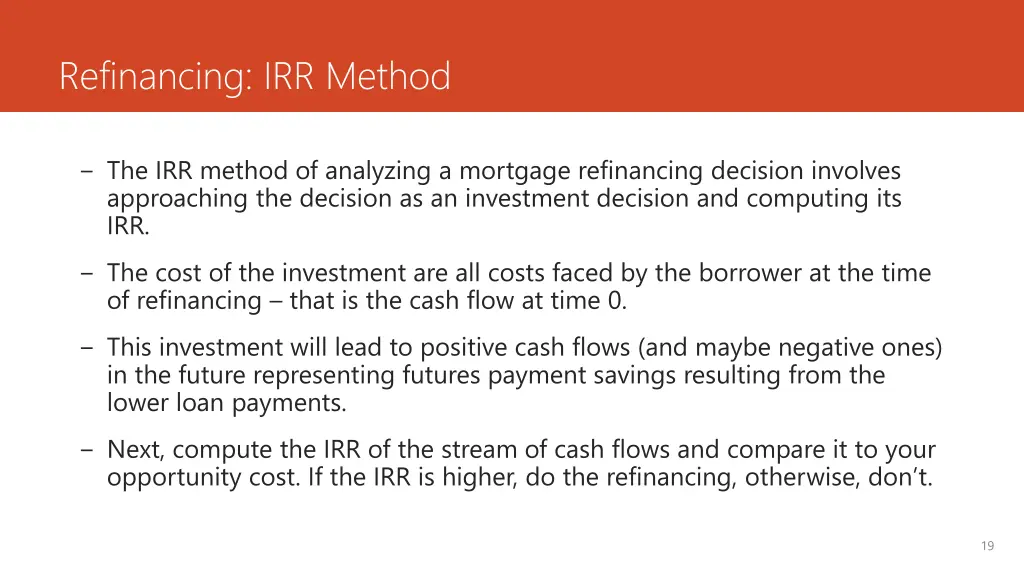refinancing irr method