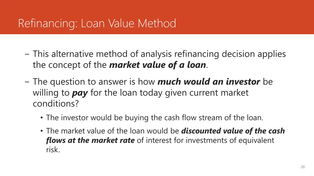 refinancing loan value method