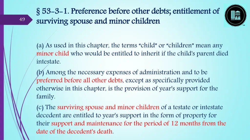 53 surviving spouse and minor children