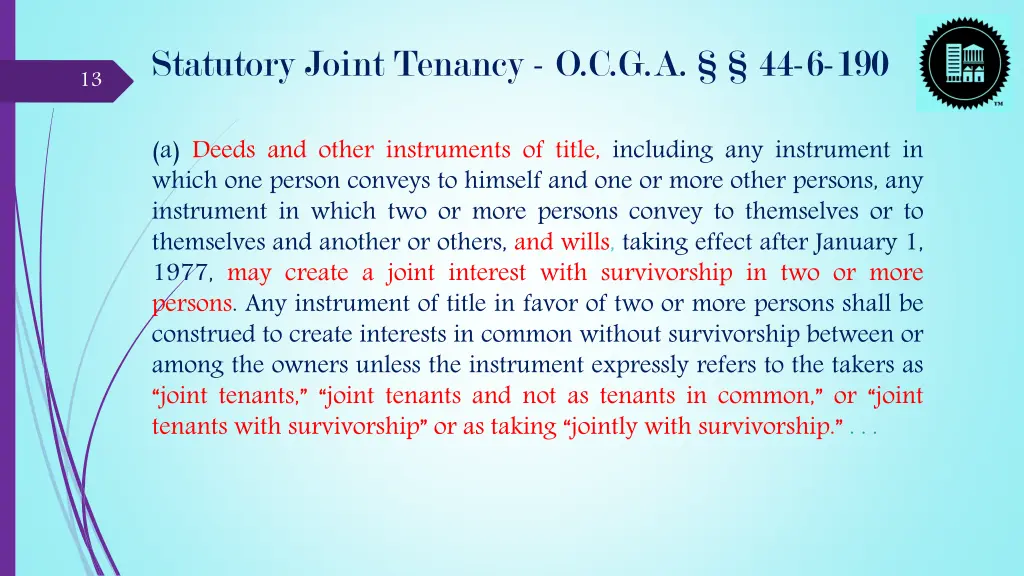 statutory joint tenancy o c g a 44 6 190