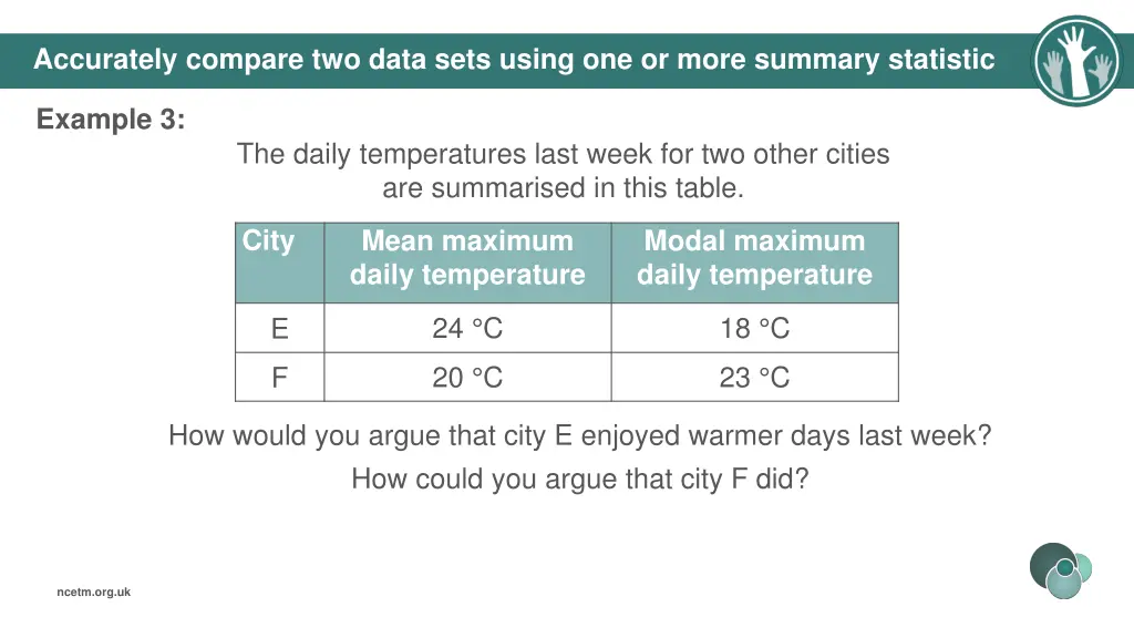 accurately compare two data sets using 5