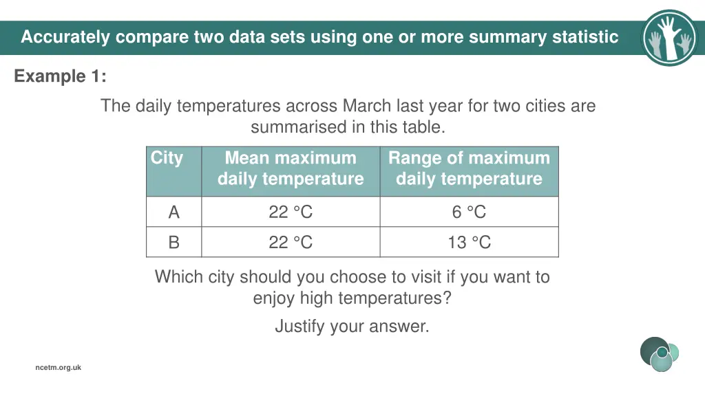 accurately compare two data sets using
