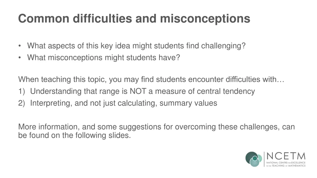 common difficulties and misconceptions
