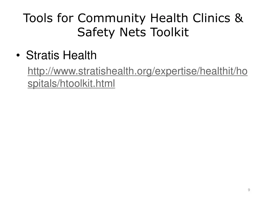 tools for community health clinics safety nets