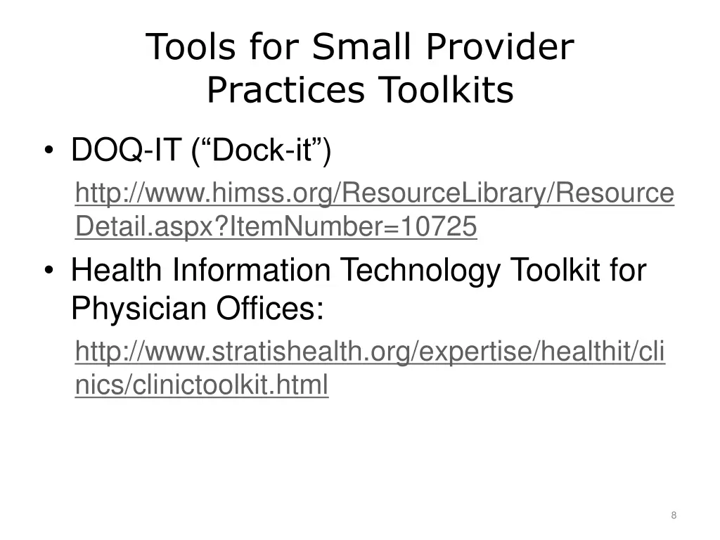 tools for small provider practices toolkits