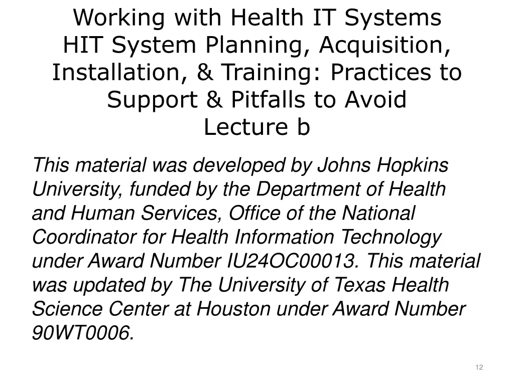 working with health it systems hit system