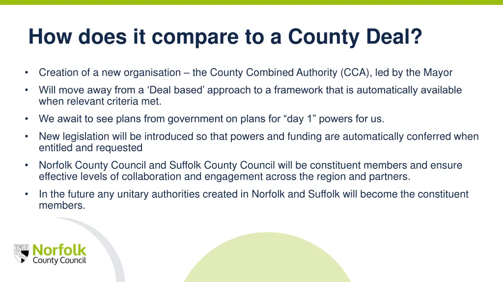 how does it compare to a county deal