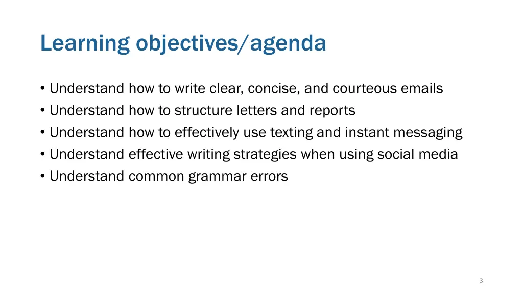 learning objectives agenda