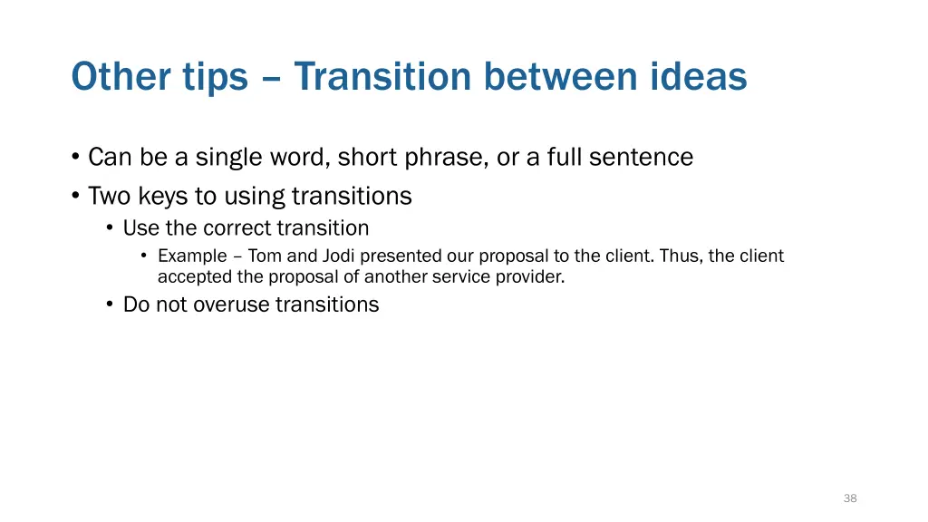 other tips transition between ideas