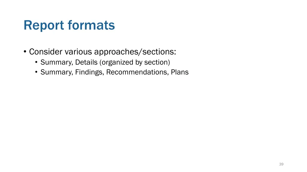 report formats