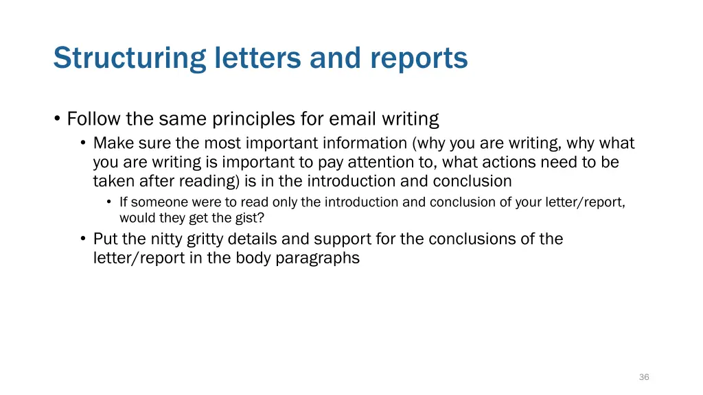 structuring letters and reports