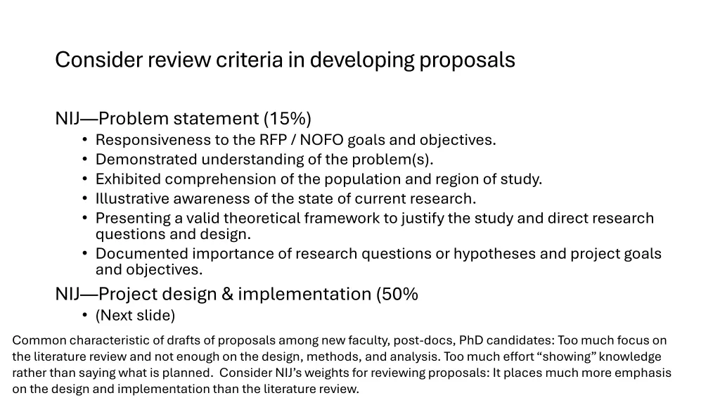 consider review criteria in developing proposals