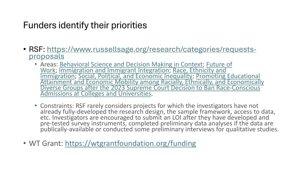 funders identify their priorities