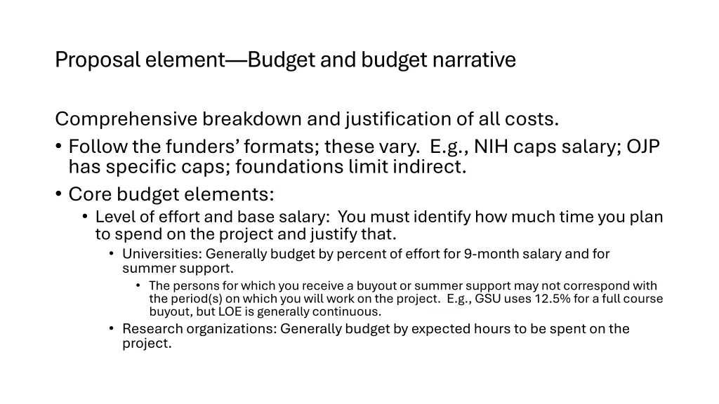 proposal element budget and budget narrative