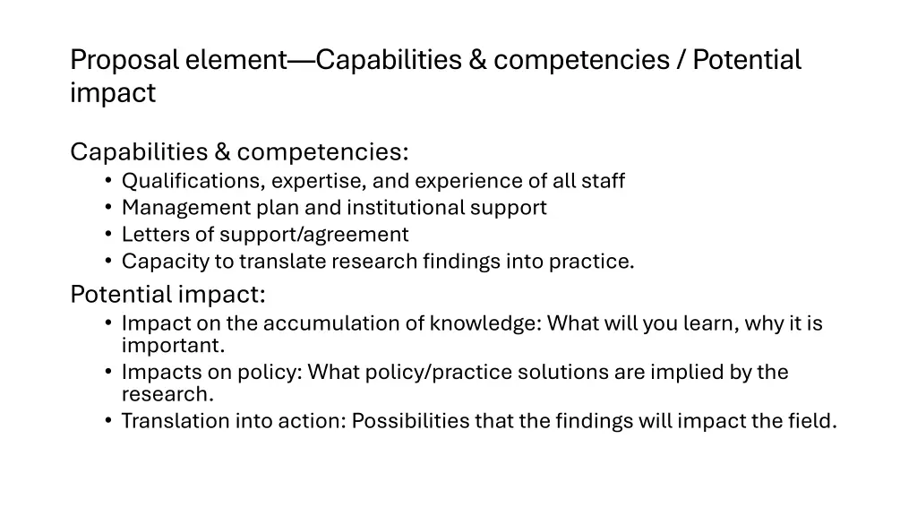 proposal element capabilities competencies