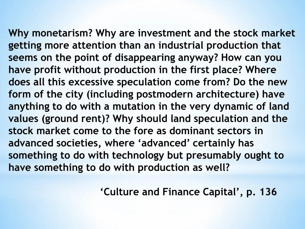 why monetarism why are investment and the stock