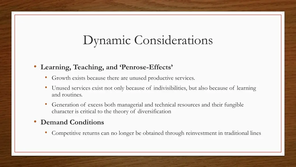 dynamic considerations