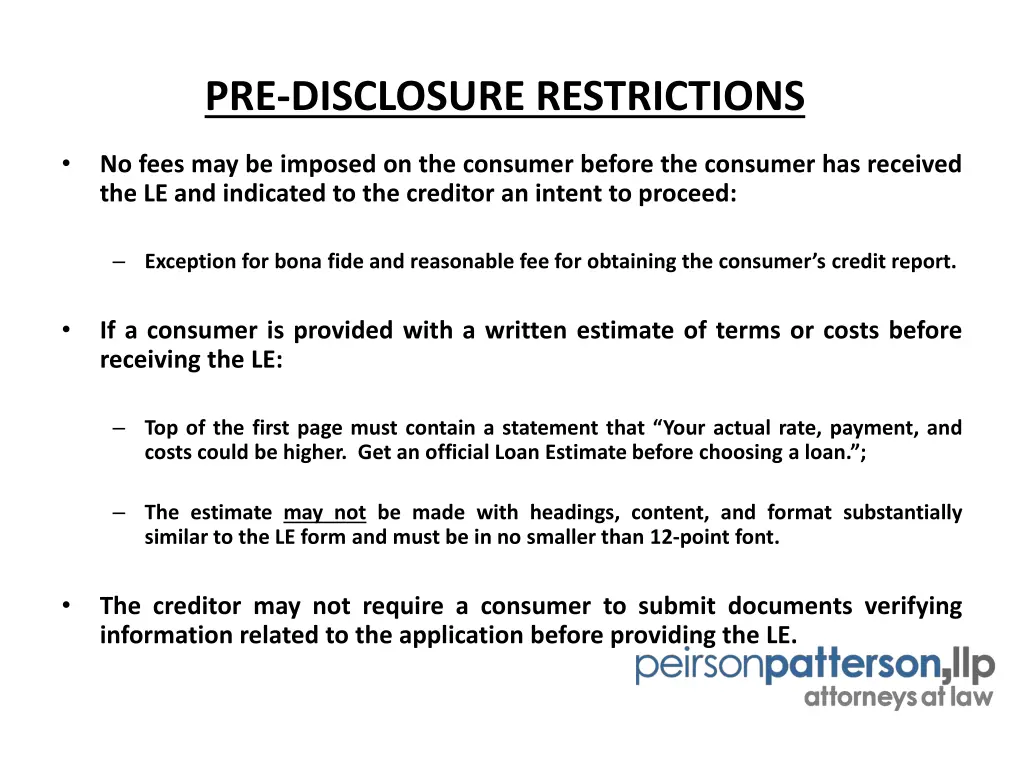 pre disclosure restrictions